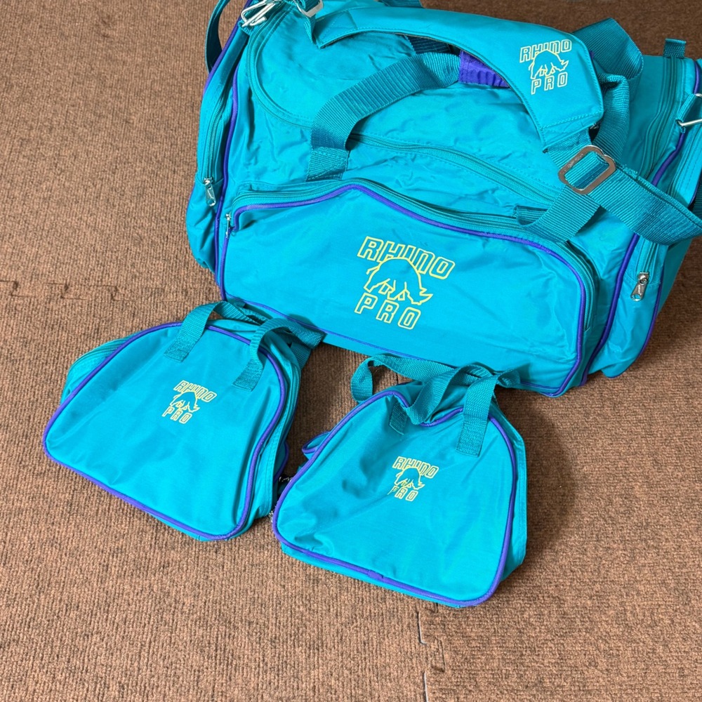 Brunswick Rhino Pro Double Bowling Ball Bag Teal Purple 2 Ball Tote Case Vintage